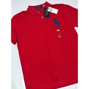 Polo Ralph Lauren Men Red Big Pony Custom Slim Fit Shirt Size M Preppy Rugby